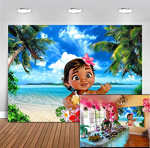 Product Cover MMY 7x5ft Baby Moana Backdrop 1st Birthday Party Banner Supplies Summer Tropical Coconut Palm Tree Ocean Background Princess Baby Shower Moana Wallpaper Photobooth Props