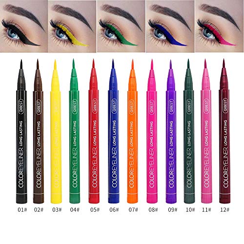 Product Cover Neon Liquid Eyeliners, QIBEST Matte Bright Colorful Eyeliner Set 12 Colors Waterproof High Pigment Smudgeproof Long Lasting Liquid Eye Liner Pen Set (Gift Set)