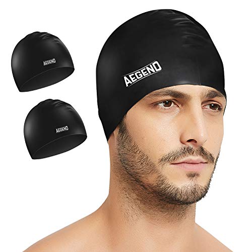Product Cover aegend 2 Pack Swim Cap, Durable Silicone Swimming Caps for Long Hair Short Hair, Adult Youth Women Men, Black