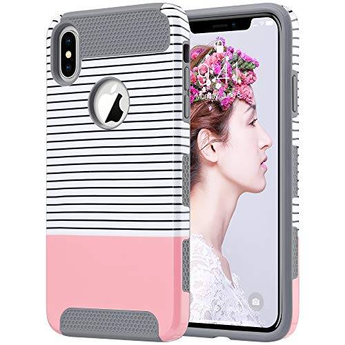 Product Cover ULAK iPhone Xs Max Case, Slim Shockproof Protective Hybrid Scratch Resistant Hard Back Cover Shock Absorbent TPU Bumper Case for iPhone Xs Max 2018, Grey+Rose Gold Stripes