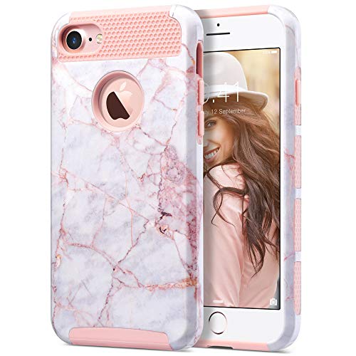 Product Cover ULAK iPhone 7 Case Marble, Slim Fit Hybrid Dual Layer Protective Hard Back Cover Shock Absorption TPU Bumper Girly Phone Case for Apple iPhone 7 4.7 inch, Cracked Marble