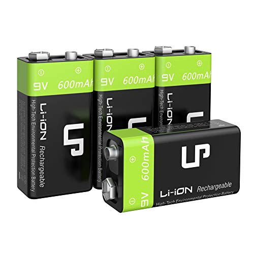 Product Cover LP 9V Rechargeable Battery Pack, 4-Pack 600mAh Li-ion 9 Volt Battery for Alarms, Wireless Microphones, Smoke Detectors, Toys, Flashlights, Guitar, Keyboard & More