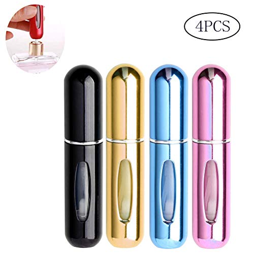 Product Cover Beautychen 4 Pack 5ml Refillable Perfume Atomizer Spray Bottle Portable Mini Empty Easy to Fill Scent Aftershave Pump Case for Travel Outgoing Purse Multicolor