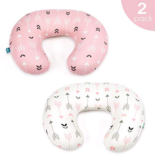 Product Cover Stretchy Nursing Pillow Covers-2 Pack Nursing Pillow Slipcovers for Breastfeeding Moms,Ultra Soft Snug Fits On Infant Nursing Pillow,Pink & White Arrow