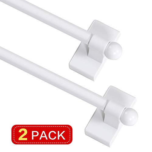 Product Cover Turquoize Magnetic Curtain Rod Adjustable Lenght from 9-16 Inch with Petite Ball for Small Window/Door,White,2 Pack