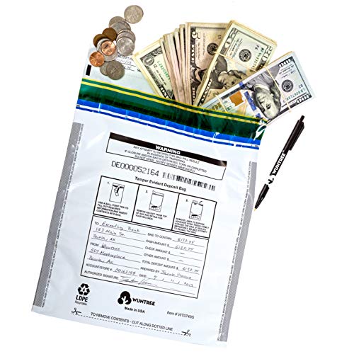 Product Cover WUNTREE 9 x 12 inches Tamper Evident Deposit Bags with Level 4 Security. Made in USA. (100)