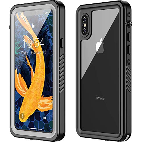 Product Cover Oterkin iPhone X Waterproof Case,iPhone Xs Waterproof Case Full Body Rugged 360° Protective Shockproof Dirtproof Sandproof IP68 Underwater Waterproof Case for iPhone X/iPhone Xs(5.8') (Black/Clear)