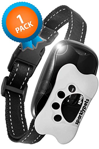 Product Cover SparklyPets Humane Dog Bark Collar | Anti Barking Training Collar | Vibrating, No Shock Stop Barking for Small Medium Large Dogs | (White and Black 1 Pack)
