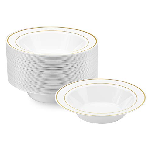 Product Cover NYHI Plastic Disposable Soup Bowls (14 ounces) | Single Use Recyclable Dinnerware for Household, Restaurant, Weddings & Parties | BPA-free, Durable, Heat-Resistant Soup Plate & Salad Bowl | 50 Pack