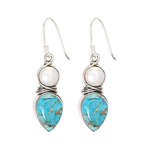 Product Cover andy cool Premium Quality Fashion Earrings for Women,Exquisite Faux Turquoise Pearl Hook Earrings Women Party Jewelry Birthday Gift - Silver