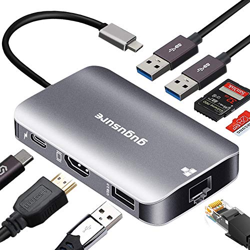 Product Cover Gugusure USB C Hub, 8 in 1 Type C Hub with Ethernet Port, 4K USB C to HDMI, USB-C Power Delivery, 2 USB 3.0 Ports, 1 USB 2.0 Ports, SD/TF Card Reader, Portable for Mac Pro and Other Type C Product