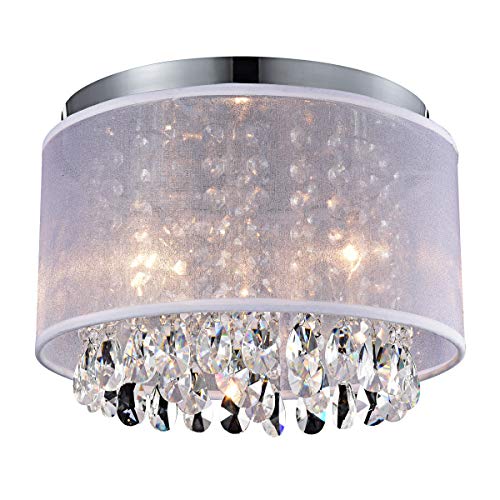 Product Cover Modern Mini Chandelier Net Yarn Drum White Crystal Ceiling Light 3 Light for Bedroom