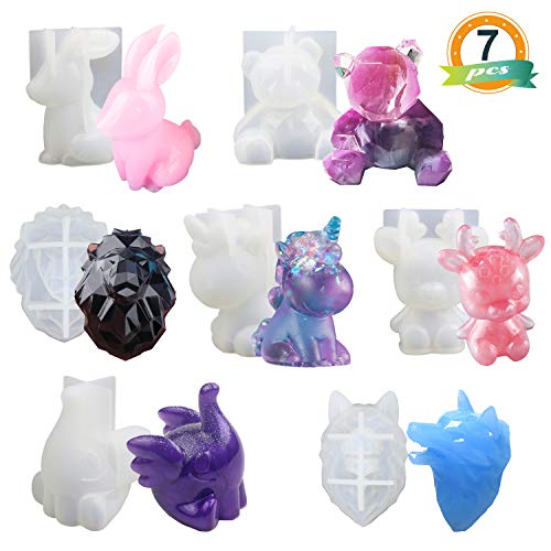 Product Cover 7PCS Animal Resin Molds, LET'S RESIN Epoxy Resin Silicone Molds, Unicorn Resin Casting Molds for Handmade Candle, Resin Crafts DIY