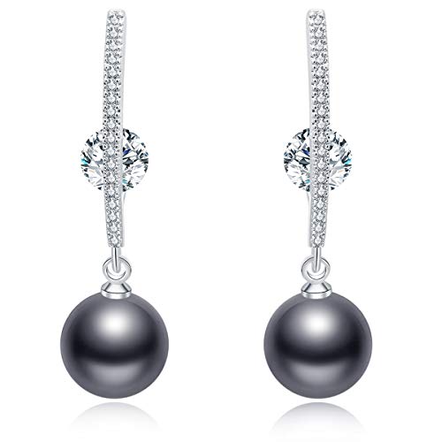 Product Cover Pearl Drop Earrings,Black Pearls Dangle Sterling Silver with Swarovski Crystal Pearls Women's Earrings