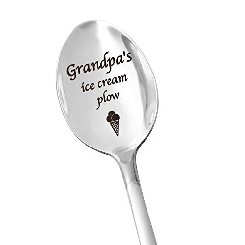 Product Cover Best Grandpa Gifts - Grandpa's Ice Cream Plow - Ice Cream Lover Stainless Steel Engraved Spoon - Funny Gift for Father's Day/Christmas/Birthday from Granddaughter/Grandson/Wife