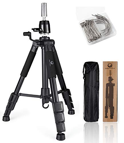 Product Cover Wig Tripod with Non-Slip Base Adjustable Mannequin Head Stand with Hook Heavy Duty Manikin Head Holder for Cosmetologist Salons Hairdressing Training