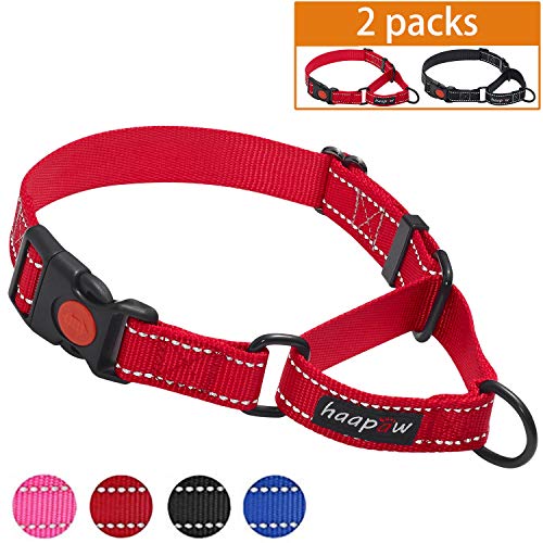 Product Cover haapaw Martingale Dog Collar with Quick Release Buckle Reflective Dog Training Collars for Small Medium Large Dogs(2 Packs) (Large, Black/Red)