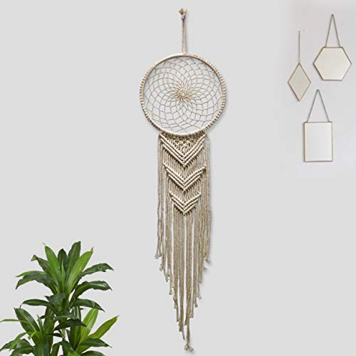 Product Cover Macrame Wall Hanging- Boho Wall Decor - Bohemiam Hippie Chic Tapestry- Boho Wall Art for Bedroom, Home, Apartment- Geometric Woven Macrame Dreamcatcher- L- 31.5