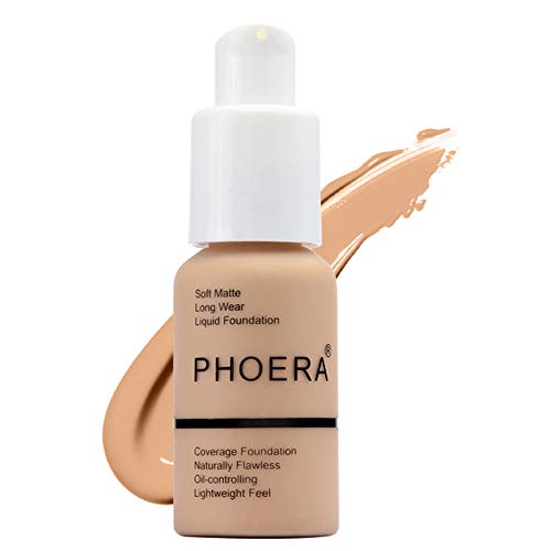 Product Cover Matte Oil Control Concealer Foundation Cream,PHOERA New 30ml Long Lasting Waterproof Matte Liquid Foundation (104 Buff Beige)