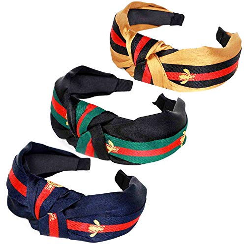 Product Cover Red Green Stripe Headbands for Women,Kwartz 3Pcs Hair Hoops with Bee Animal,Cross Knot Hairbands with Cloth Wrapped for Women Girls