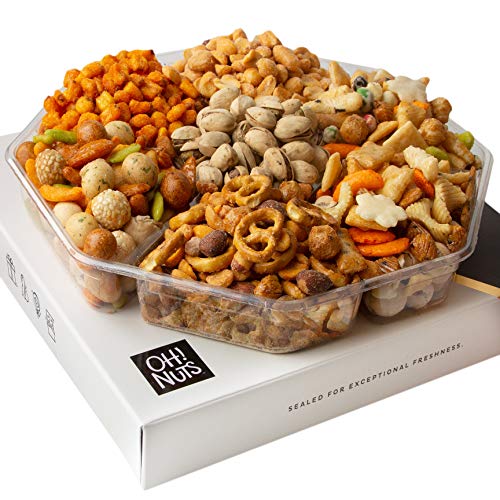 Product Cover Oh! Nuts Exotic Snacks Party Assortment Food Gift Set |Christmas Holiday Basket |Unique Snack Baskets, Spicy & Hot Cajun Assortment Tray Thanksgiving, Fathers Day Gifts (Exotic mixes Gift Tray)
