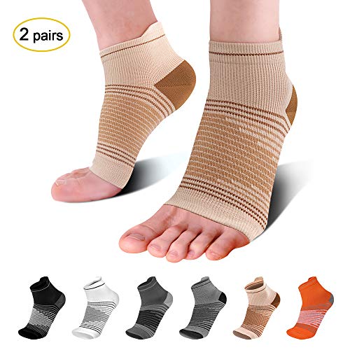 Product Cover Compression Ankle Sleeve (2 Pairs), Compression Sock Sleeves with Arch Support for Mens Women - Compression Foot Socks for Pain Relief - Plantar Fasciitis Socks, Heel Compression Sleeve. Nude M