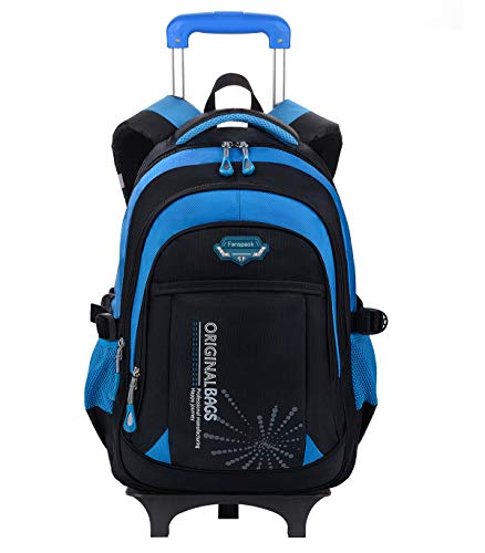Product Cover Rolling Backpack, Fanspack Boys School Backpack with Wheeled Kids Rolling Bookbag Roller Backpack Nylon Waterproof Backpack