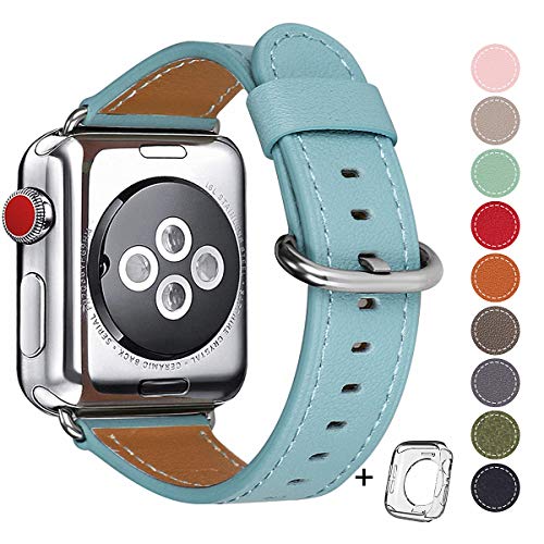 Product Cover Compatible for apple Watch Band 38mm 40mm women Top Grain Leather Band Replacement Strap iWatch Series 5,Series 4,Series 3,Series 2,Series 1,Sport, Edition (Tiffany Blue band+Silver Buckle, 38mm40mm)