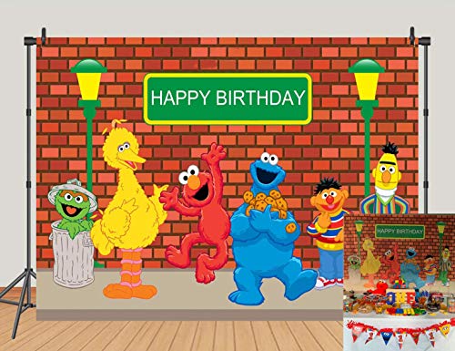 Product Cover MC 5x3ft Sesame Street Brick Wall Photography Backdrops Birthday Party Decoration Photo Booth Background Baby Shower Studio Props Vinyl
