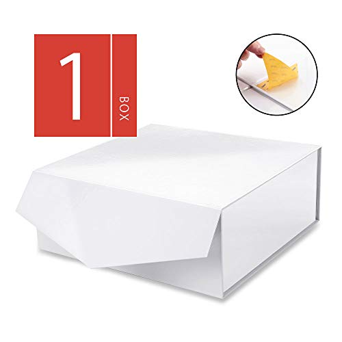 Product Cover MALICPLUS Gift Box with Lid, Square 10x10x4 Inches, Bridesmaid Proposal Box, Sturdy Box Storage Box Collapsible Magnetic Closure Gift Box (Embossing Glossy White, 1 Luxury Box)