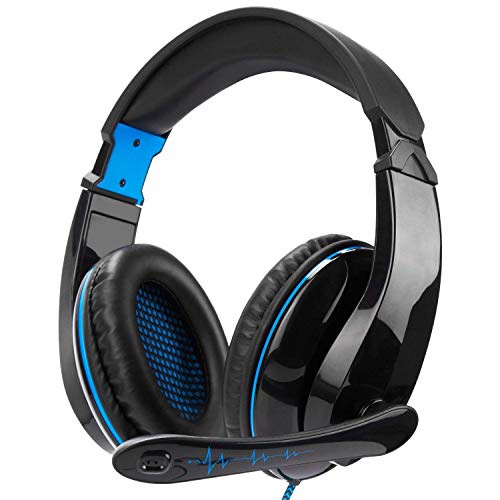 Product Cover Xbox One Gaming Headset Stereo Over Ear Gaming Headset with Mic Noise Cancelling Volume Control for Xbox One/PC/Mac/PS4/Nintendo/Phone (Black&Blue)