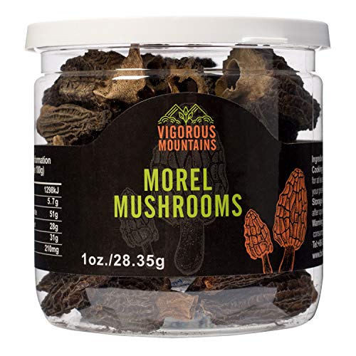 Product Cover Vigorous Mountains Wild Dried Morel Mushrooms 1 Ounce Morchella Conica 2-4cm Size 1 Oz Sealed Jar Premium Grade AAA
