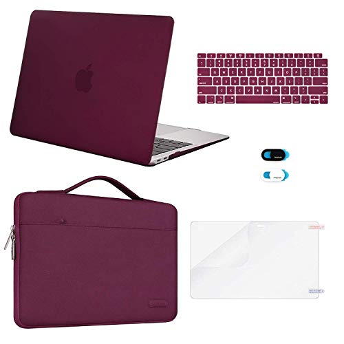 Product Cover MOSISO MacBook Air 13 inch Case 2019 2018 Release A1932 Retina Display, Plastic Hard Shell & Sleeve Bag & Keyboard Cover & Webcam Cover & Screen Protector Compatible with MacBook Air 13, Marsala Red
