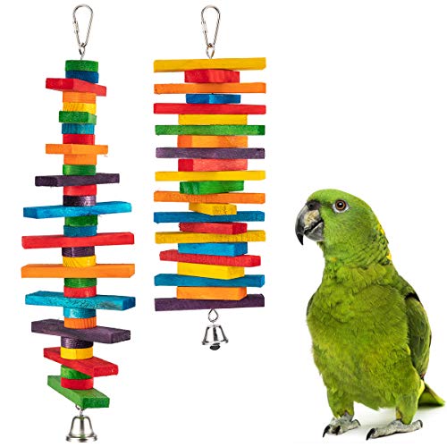 Product Cover MEWTOGO 2Pcs Bird Parrot Chewing Sticks Toys- Multicolored Natural Wooden Blocks Suggested for Conures, Parakeets, Cockatiels, Lovebirds, African Grey and a Variety of Amazon Parrots