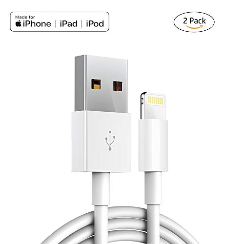 Product Cover 2 Pack Apple iPhone/iPad Charging/Charger Cord Lightning to USB Cable[Apple MFi Certified] Compatible iPhone X/8/7/6s/6/plus/5s/5c/SE,iPad Pro/Air/Mini,iPod Touch(White 1M/3.3FT) Original Certified
