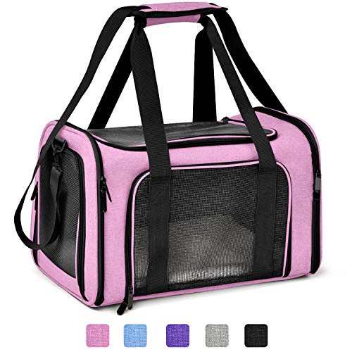Product Cover Henkelion Cat Carriers Dog Carrier Pet Carrier for Small Medium Cats Dogs Puppies up to 15 Lbs, TSA Airline Approved Small Dog Carrier Soft Sided, Collapsible Waterproof Travel Puppy Carrier - Pink
