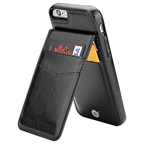 Product Cover iPhone 6 iPhone 6S Case Wallet with Credit Card Holder, KIHUWEY Premium Leather Magnetic Clasp Kickstand Heavy Duty Protective Cover for iPhone 6/6S 4.7 Inch (Black)