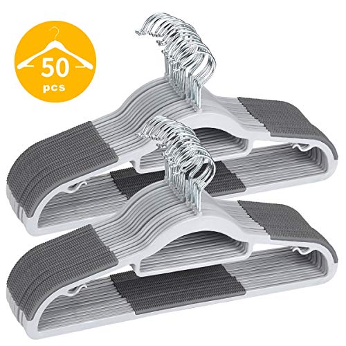 Product Cover TIMMY Plastic Hangers 50 Pack Heavy Duty Dry Wet Clothes Hangers with Non-Slip Pads Space Saving 0.2