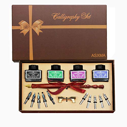 Product Cover New model wooden calligraphy pen set, which Includes the pen nib as well as four different ink colors. Suitable for use by all ages, and experience from beginner to professional.