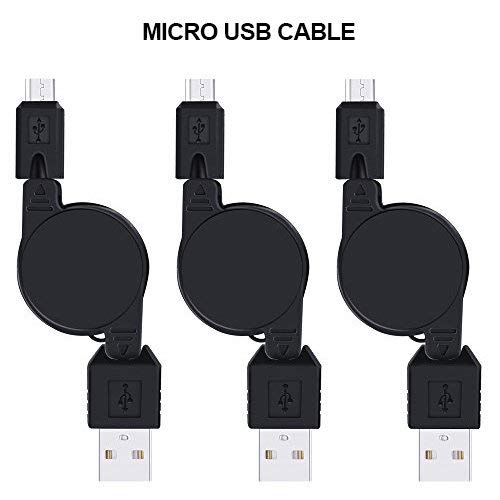 Product Cover Retractable Micro Cable, Sicodo 3-Pack High Speed 2.5FT USB 2.0 A Male to Micro B Data Sync & Charger Cable for Android, Samsung Galaxy S7 Edge, S6 Edge, HTC, LG, Sony, PS4, Nokia and More