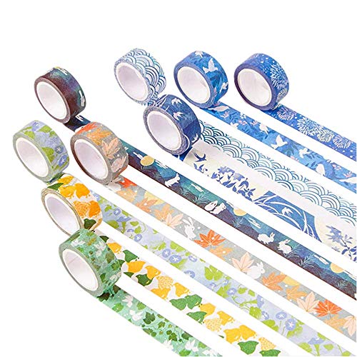 Product Cover Kyoto Style Masking Washi Tape Set | 9 Rolls | 0.6 Inch (15mm) Wide | for Scrapbooks, Photo Frames, Bullet Journals, Arts and Crafts. (Prosperous Summer Package)