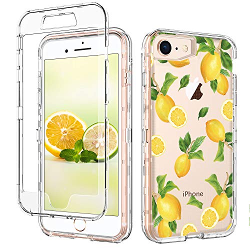 Product Cover iPhone 8 Case iPhone 7 Case Lemon Clear GUAGUA Fruits for Girls Women 3 in 1 Hybrid Hard Plastic Soft Rubber Cover Shockproof Protective Phone Cases for iPhone 8/7 4.7-inch Transparent