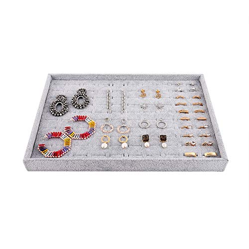Product Cover Emibele Jewelry Organizer, 100 Slots Ring Organizer Studs Earrings Organizer Tray Showcase Display Velvet Stackable Jewelry Storage - Grey