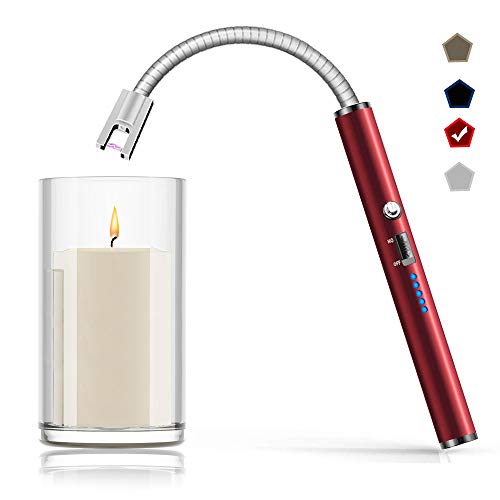 Product Cover Boncas Flexible Arc Lighter USB Candle Lighter Plasma Lighter Rechargeable Windproof Lighter Long for Household Camping Cooking BBQ Red (Candle Not Included)