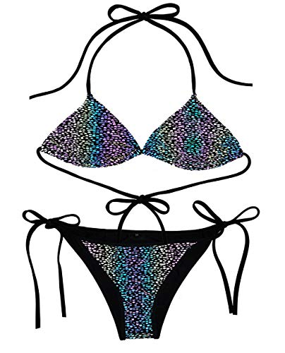 Product Cover AKFLY Reflective Bikini Swimsuits for Women Triangle Bikini Top Halter Swimwear (Medium)
