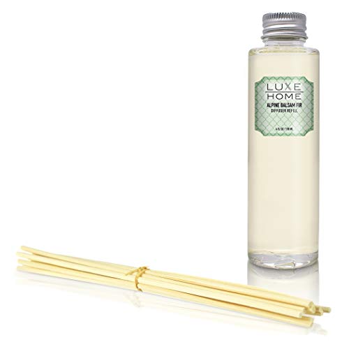 Product Cover Luxe Home Alpine Balsam Fir Reed Diffuser Refill Oil with Sticks | Festive Scent with Evergreen, Pine & Woodsy Notes | Scented Replacement Oil for Room Diffuser & Reeds