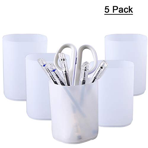 Product Cover YAOYUE 5 Pack Pencil Pen Holder Cup Containers Makeup Desk Organizer Storage for Office School Home Supplies (White(5 Pack))