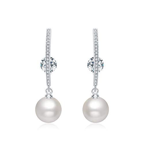 Product Cover Pearl Earrings Dangle Silver with Swarovski Crystal, Dangling Drop Pearls Women's Earrings