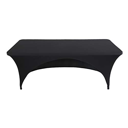 Product Cover WXYSHOME 8FT Open Back Black Rectangular Table Cover Cocktail Tablecloth with Stretch Spandex Fitted Table Cover for Bar Table, Wedding Table, Cocktail Table, Message Table, Kitchen Table
