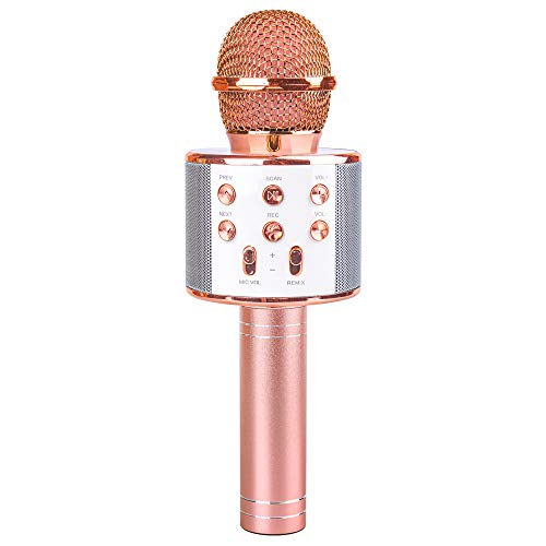 Product Cover Microphone Gift Age 5-12 Girls Kids, Wireless Karaoke Microphone Toy for 6-11 Year Old Girl Children Singing Microphone Machine Gifts for 6-11 Year Old Girl Teens Birthday Gift for Girl Rose Gold MIC
